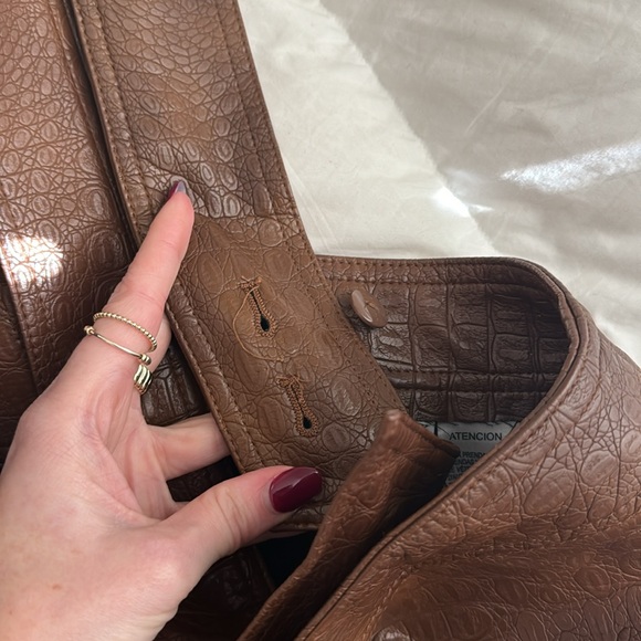 Zara Brown Faux Snake Skin Leather Skirt Jumpr - Picture 4 of 4